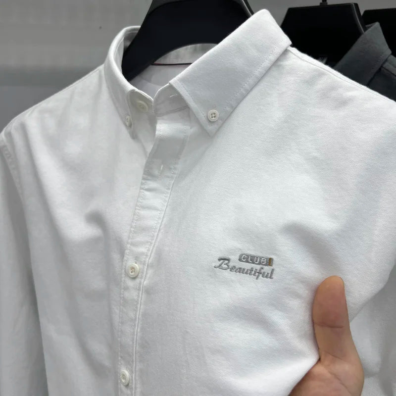 Chemise à manches longues en 100 % coton Oxford filé, haut à col carré
