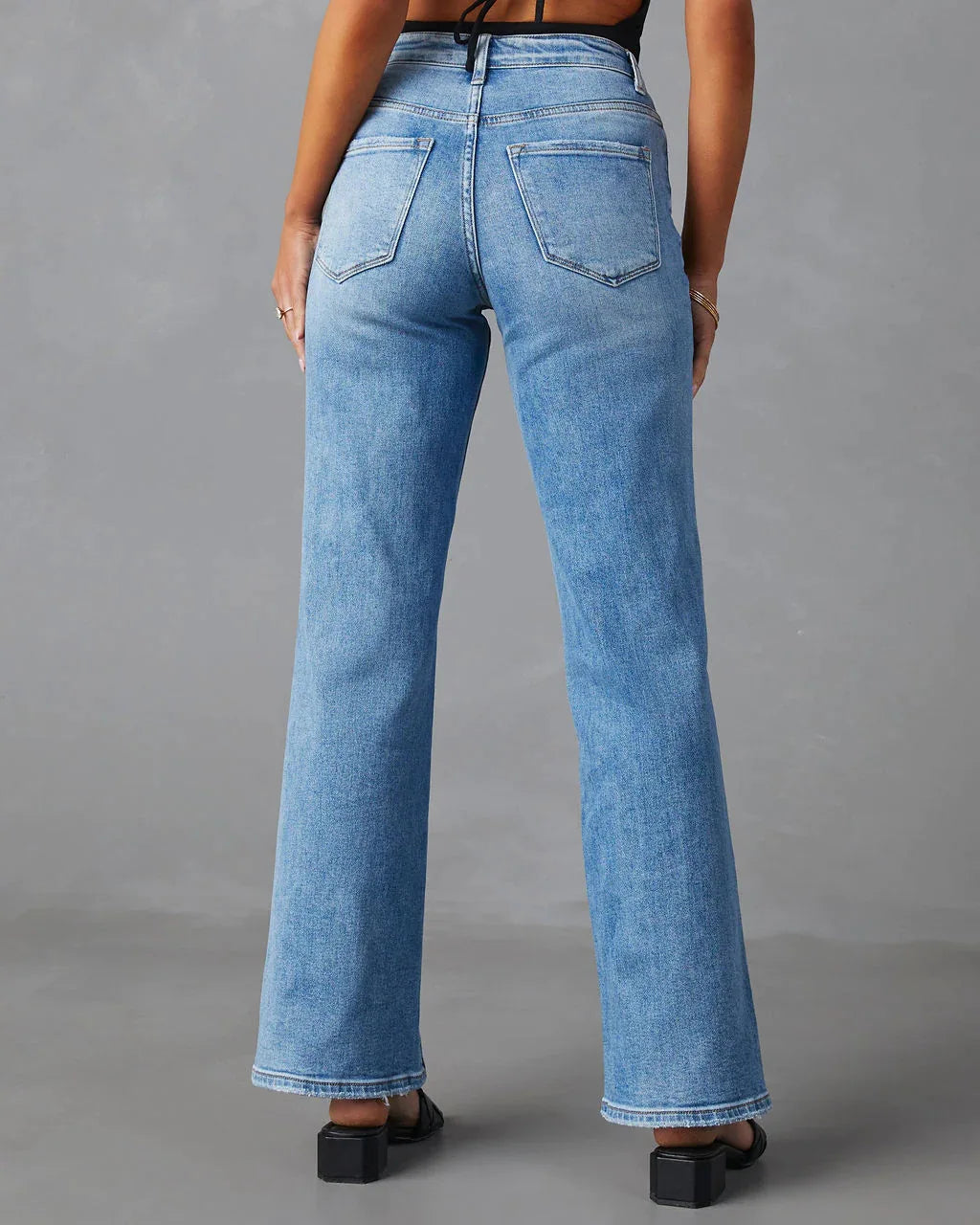 Pantalon en jean pour femme, larges, long et taille haute