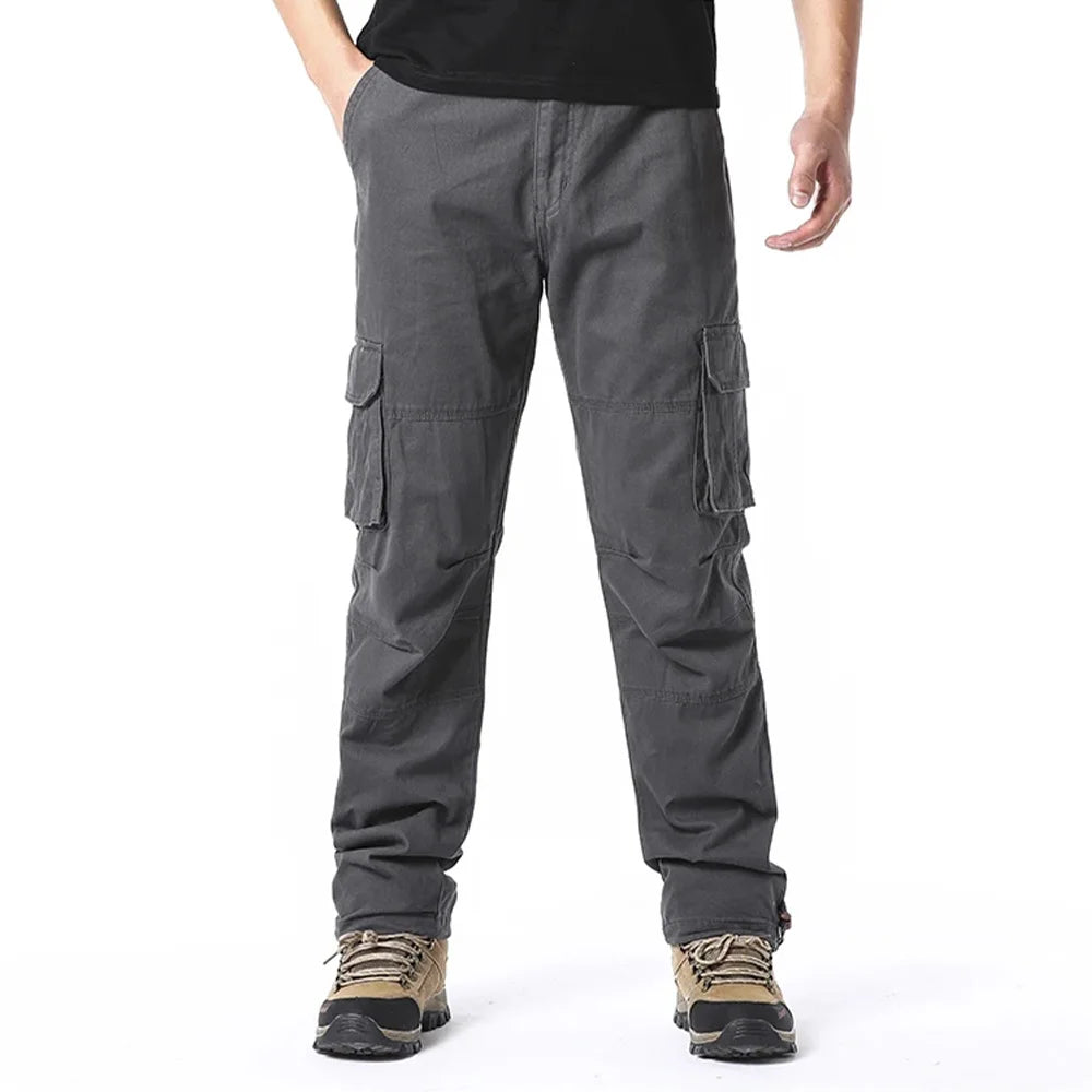 Pantalon cargo 100 % coton pour homme, couleur unie