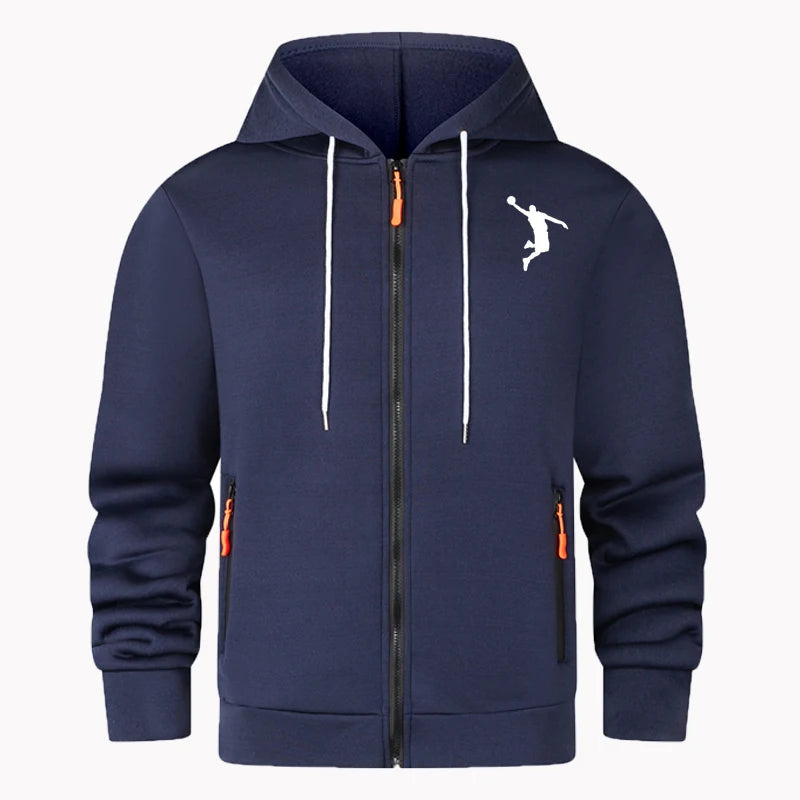 Cardigan confortable à capuche avec fermeture éclair et imprimé couleur unie pour homme