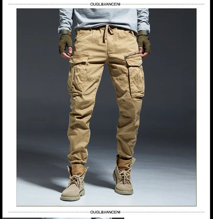 Ankle Length Jogging Pants Men Denim Cotton Pockets Elastic Waist Cargo Pants Men 2020 Winter Thick Tactical Pants