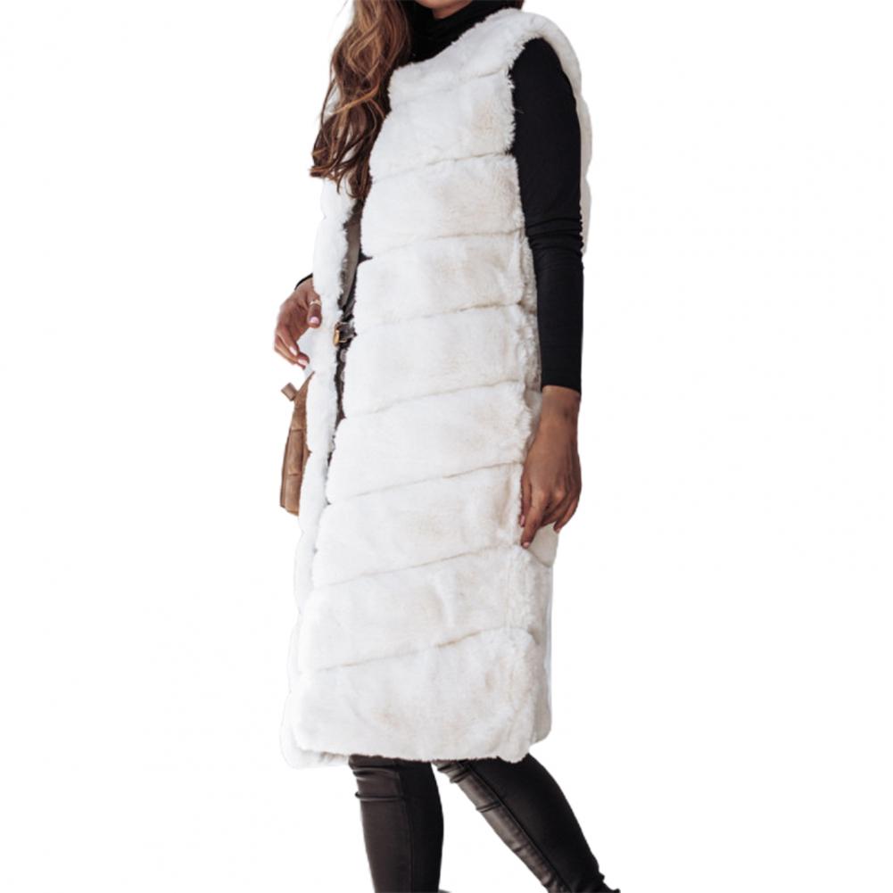 Veste en fausse fourrure pour femme, couleur unie, col rond, épais, col ras du cou