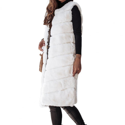 Veste en fausse fourrure pour femme, couleur unie, col rond, épais, col ras du cou