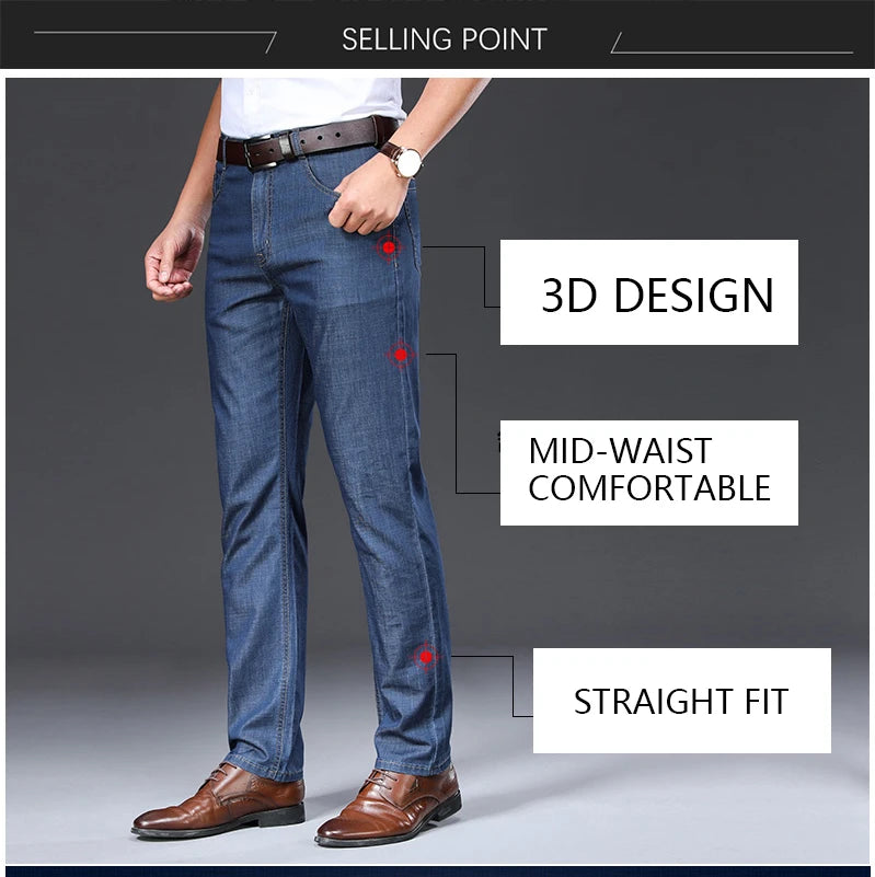 BROWON Brand 2025 Men Jeans Summer Thin Breathable Soft Mid Straight Regular Men's Jeans Trousers Vintage Mens Clothing