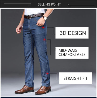 BROWON Brand 2025 Men Jeans Summer Thin Breathable Soft Mid Straight Regular Men's Jeans Trousers Vintage Mens Clothing