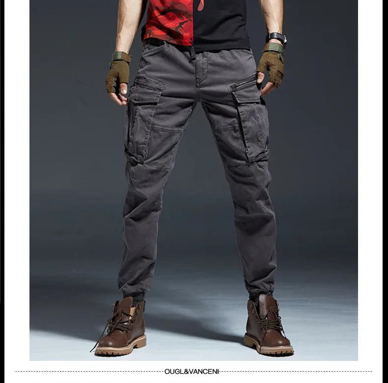 Ankle Length Jogging Pants Men Denim Cotton Pockets Elastic Waist Cargo Pants Men 2020 Winter Thick Tactical Pants