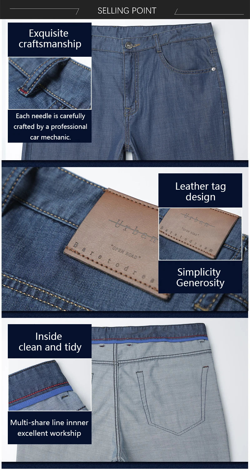 BROWON Brand 2025 Men Jeans Summer Thin Breathable Soft Mid Straight Regular Men's Jeans Trousers Vintage Mens Clothing