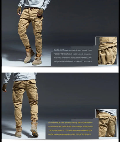 Ankle Length Jogging Pants Men Denim Cotton Pockets Elastic Waist Cargo Pants Men 2020 Winter Thick Tactical Pants