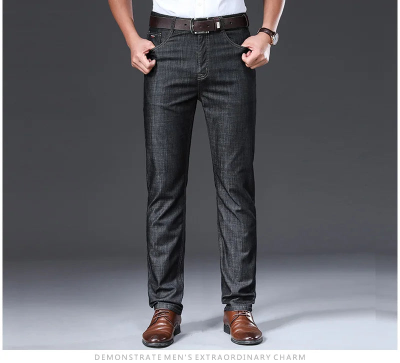 BROWON Brand 2025 Men Jeans Summer Thin Breathable Soft Mid Straight Regular Men's Jeans Trousers Vintage Mens Clothing