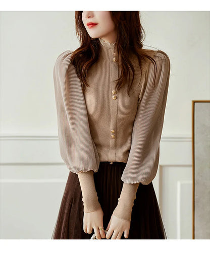 Pull à col roulé en mousseline de soie pour femme