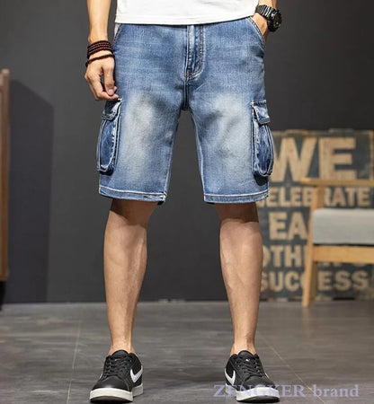 Multi-pocket tooling five-point denim shorts male loose large size cropped breeches plus size summer thin section streetwear