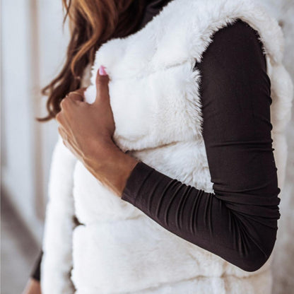 Veste en fausse fourrure pour femme, couleur unie, col rond, épais, col ras du cou