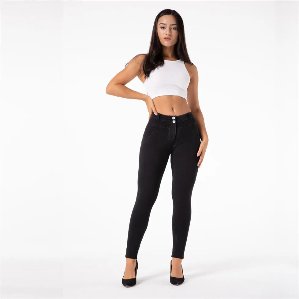 Melody Stretch Boyfriendjeans Straight Leg Jeans Damen Denim Skinny Schwarze Hose Hip Capris Bleistift-Jeggings Femme Push Up