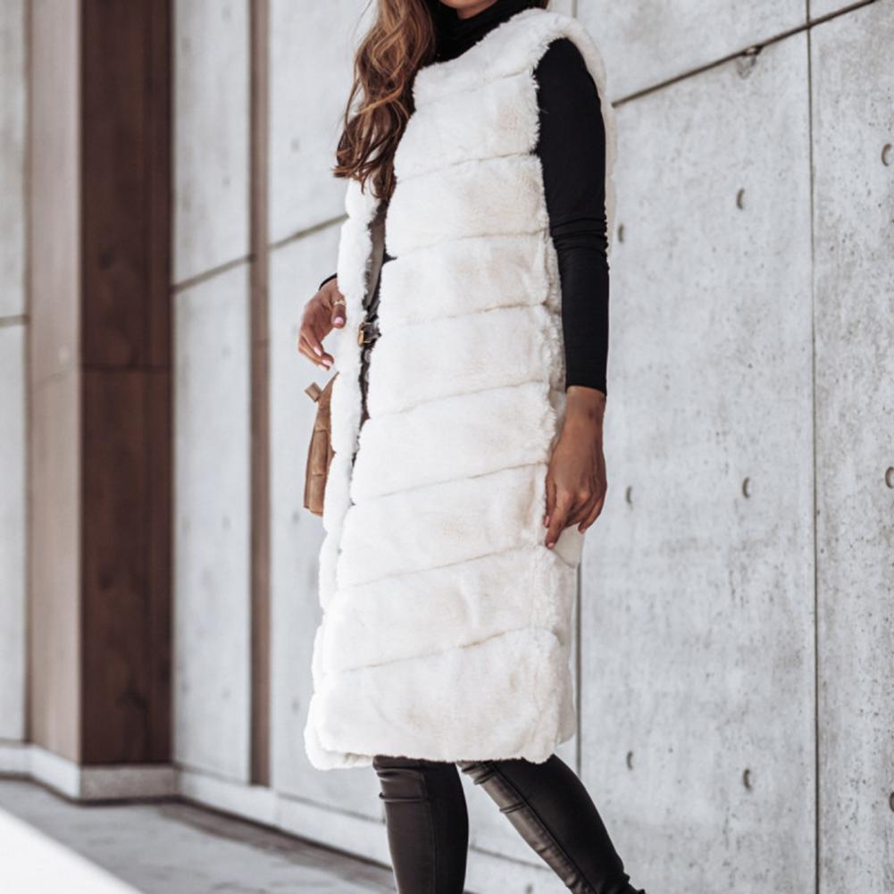 Veste en fausse fourrure pour femme, couleur unie, col rond, épais, col ras du cou