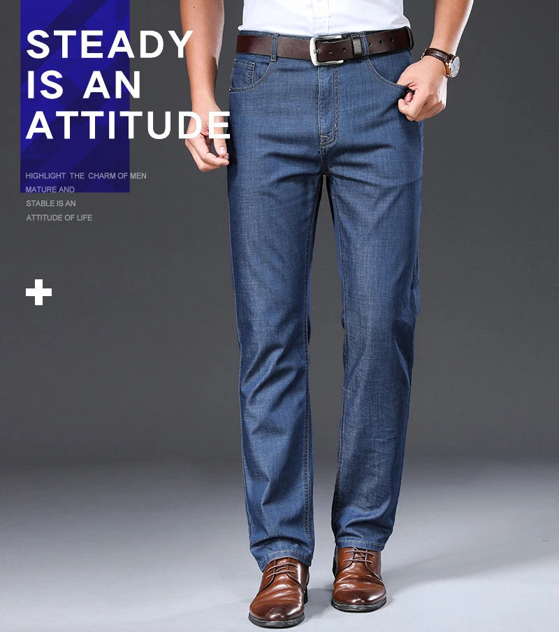 BROWON Brand 2025 Men Jeans Summer Thin Breathable Soft Mid Straight Regular Men's Jeans Trousers Vintage Mens Clothing