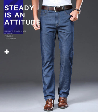 BROWON Brand 2025 Men Jeans Summer Thin Breathable Soft Mid Straight Regular Men's Jeans Trousers Vintage Mens Clothing