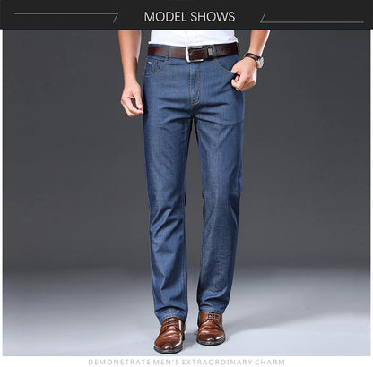 BROWON Brand 2025 Men Jeans Summer Thin Breathable Soft Mid Straight Regular Men's Jeans Trousers Vintage Mens Clothing