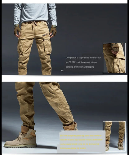 Ankle Length Jogging Pants Men Denim Cotton Pockets Elastic Waist Cargo Pants Men 2020 Winter Thick Tactical Pants