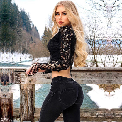 Melody Stretch Boyfriendjeans Straight Leg Jeans Damen Denim Skinny Schwarze Hose Hip Capris Bleistift-Jeggings Femme Push Up