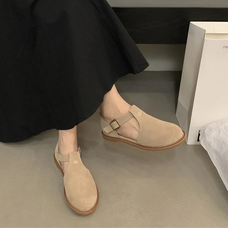 Chaussures Plates Femme En Cuir Véritable Givré