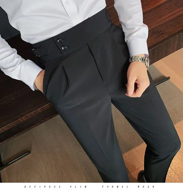 Pantalon de costume élégant et slim pour homme, de haute qualité