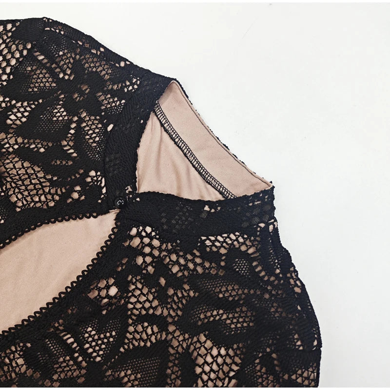 Robe courte sexy en dentelle ajourée pour femme