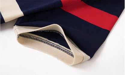 Polo d'été classique à rayures pour homme, en coton, à manches courtes, brodé, décontracté