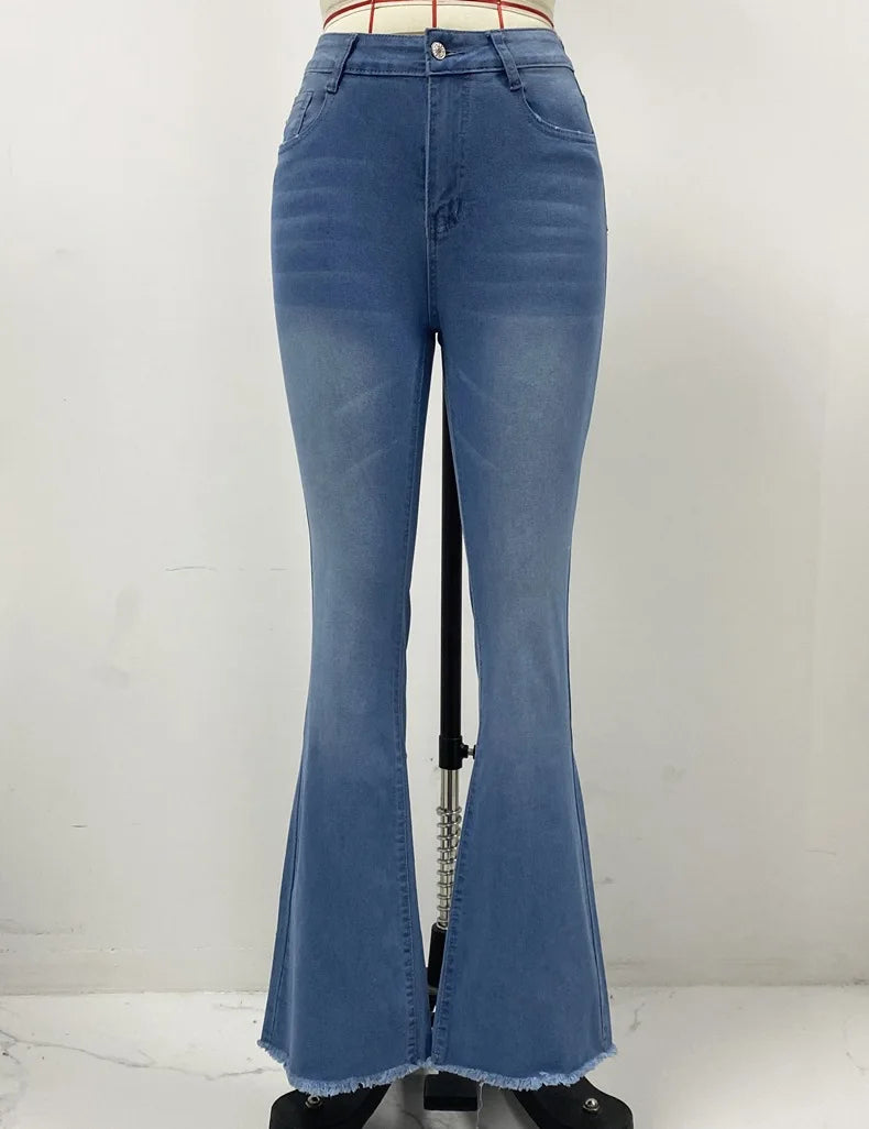 Women Flare Jeans Denim Pants Ankle Length Pockets Y2k Streetwear Mom Jeans High Waist Washed Bleached Vintage Streetwear Skinny