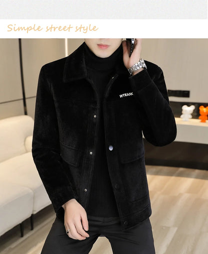 Veste d'hiver en mélange de laine, velours pelucheux et trench-coat court