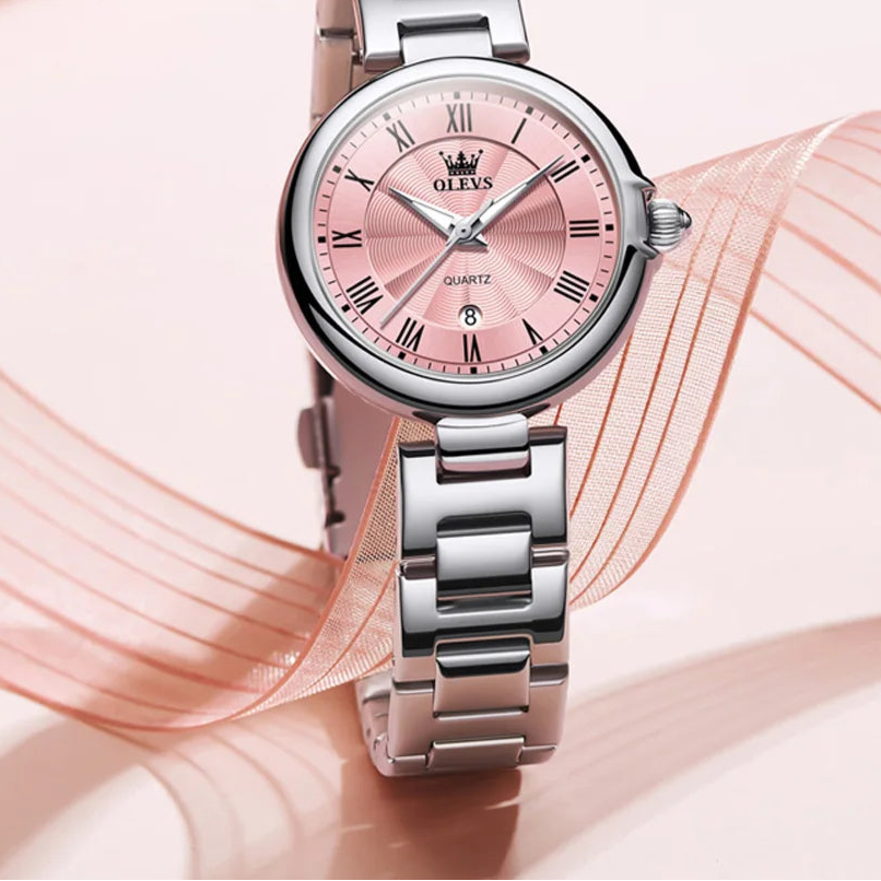 Montre de luxe pour femme lumineuse, calendrier, élégante