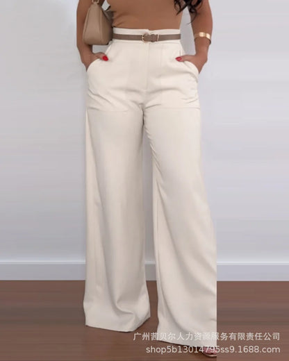 Pantalons longs pour femmes, larges, taille haute et  droit