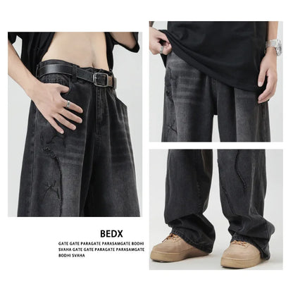 TFETTERS 2025 Summer New Ripped Jeans Men Vintage Mid Rise Straight Leg Designer Jeans Fashion Hip Hop Streetwear Men Clothing