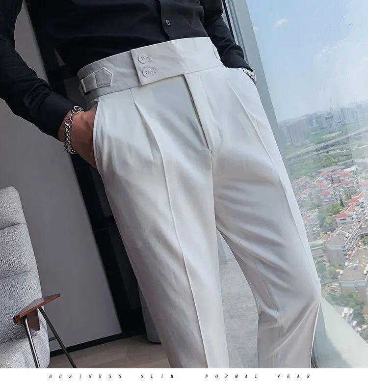 Pantalon de costume élégant et slim pour homme, de haute qualité