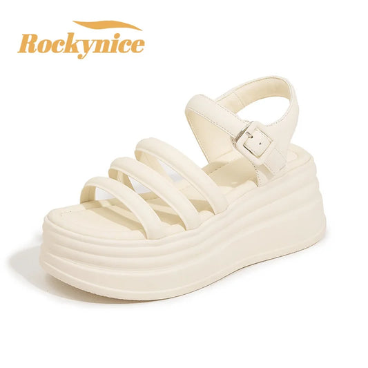 Hochwertige Damen-Retro-Plateausandalen für den Sommer, offene Zehenpartie, Hausschuhe, Sandalias Mujer, leichte Damen-Strandschuhe mit offener Spitze, 7,5 cm