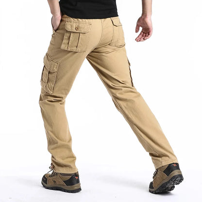 Pantalon cargo 100 % coton pour homme, couleur unie
