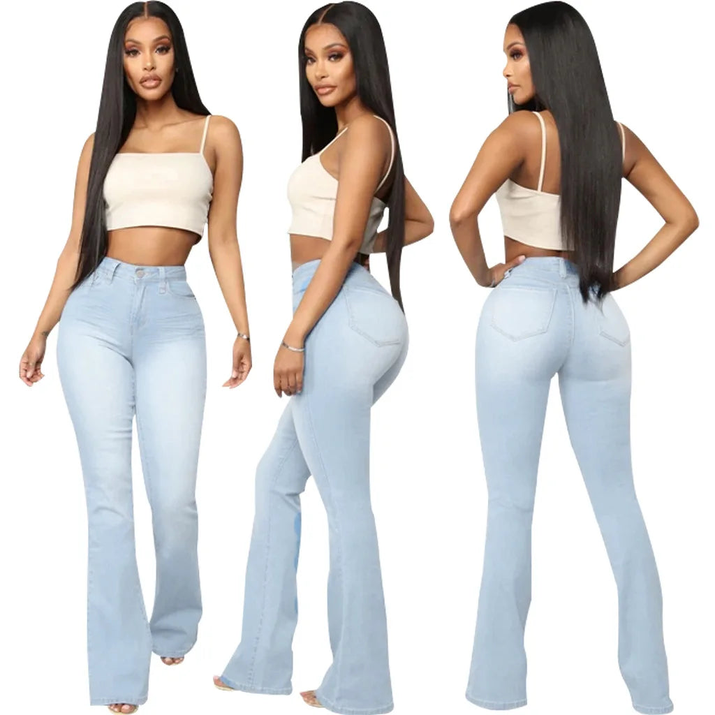 Jeans pantalon pour femmes, évasés et longs
