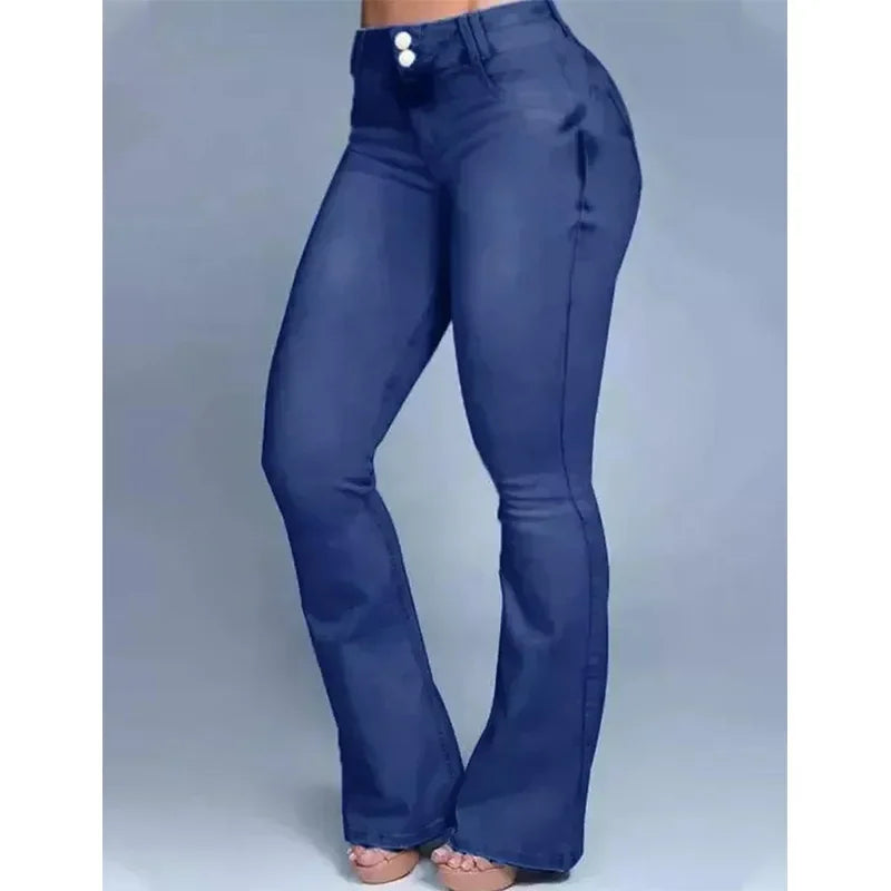 Pantalon évasé en denim pour femme, capri, taille haute