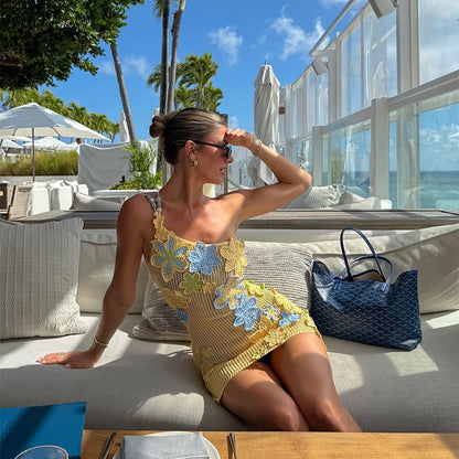 Robe courte sexy à bretelles en crochet pour femmes