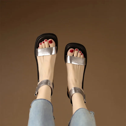 Sandales en cuir de vache véritable pour femmes