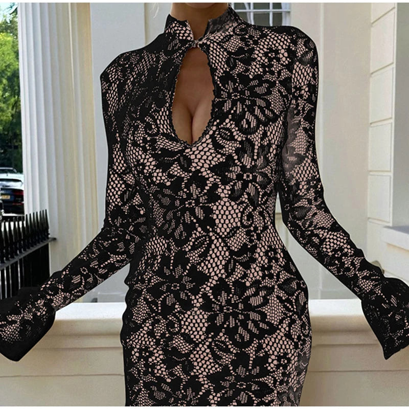 Robe courte sexy en dentelle ajourée pour femme
