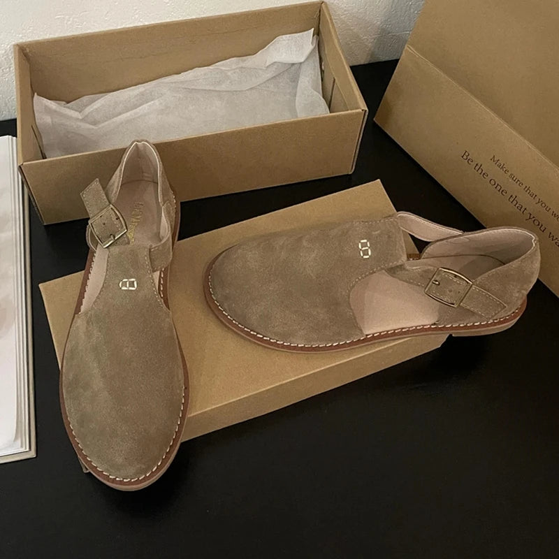 Chaussures Plates Femme En Cuir Véritable Givré