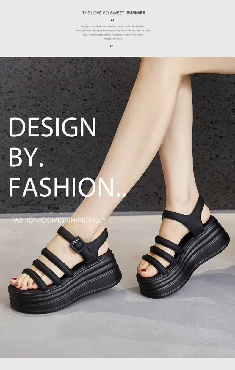 High Quality Women Retro Platform Sandals Summer Open Toe Slippers Sandalias Mujer Ladies Lightweight Open Toe Beach Shoes 7.5CM