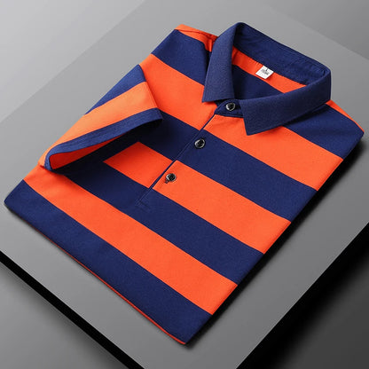 Polo d'été classique à rayures pour homme, en coton, à manches courtes, brodé, décontracté