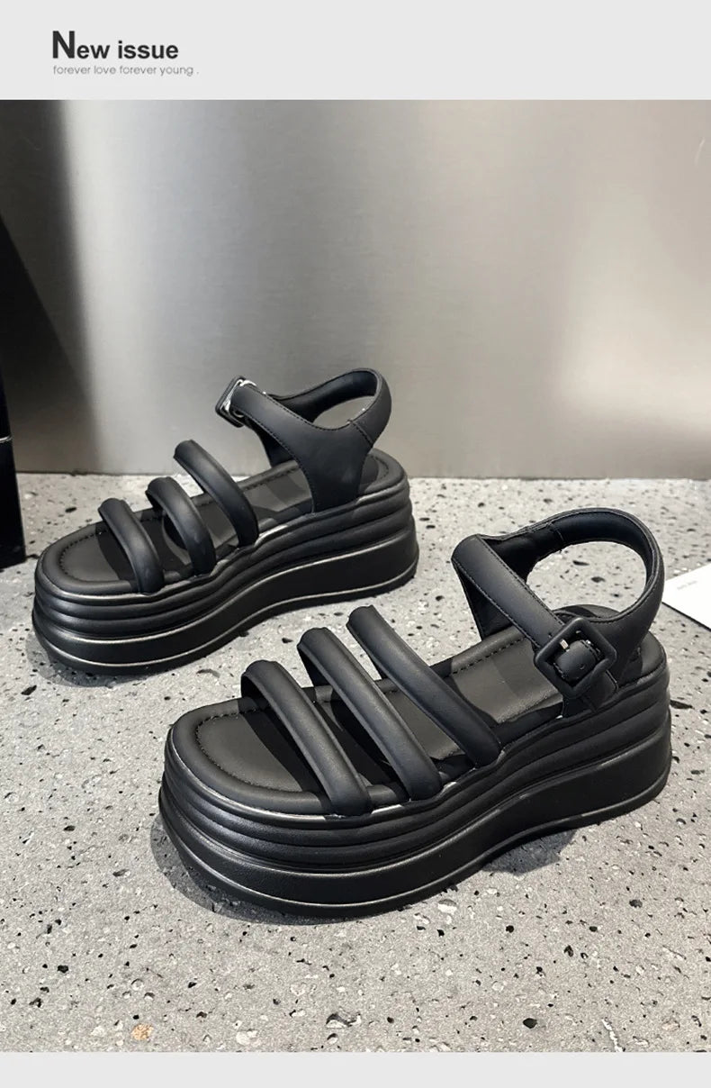 High Quality Women Retro Platform Sandals Summer Open Toe Slippers Sandalias Mujer Ladies Lightweight Open Toe Beach Shoes 7.5CM