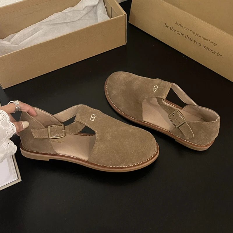 Chaussures Plates Femme En Cuir Véritable Givré