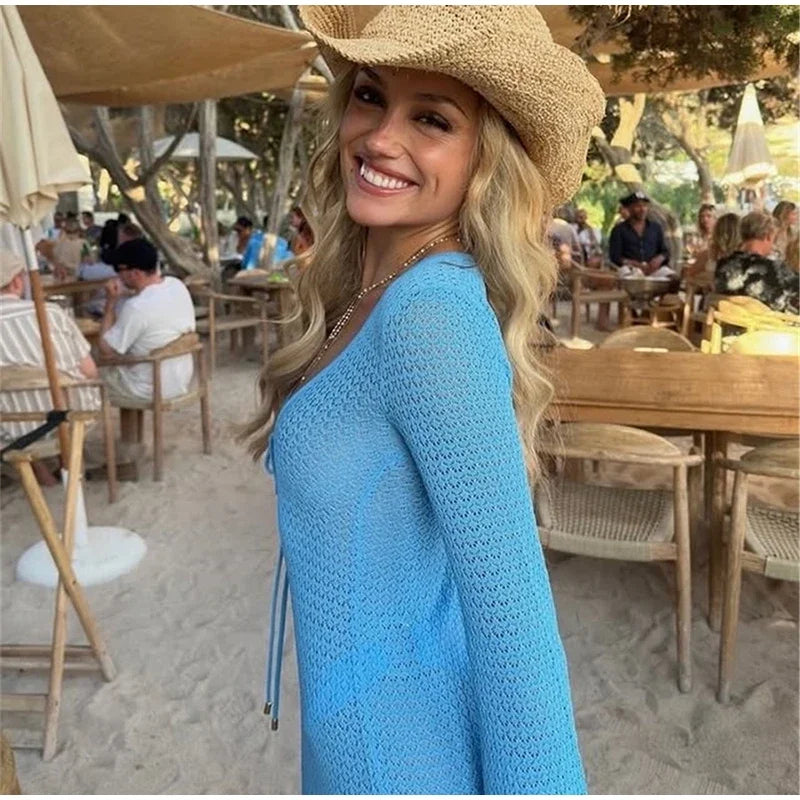 Robe de plage courte ajourée pour femme