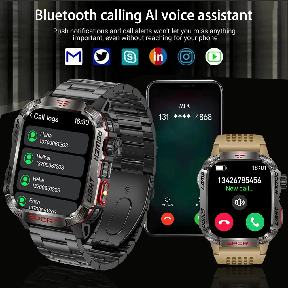 Reloj inteligente militar para exteriores para hombre con GPS y llamadas Bluetooth