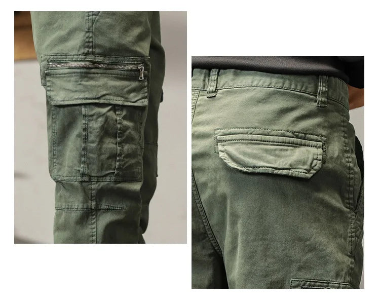 Side Pockets Zipper Mens Jogger Camouflage Multi Pocket Work Cargo Pants Black Green  Jogginghosen Denim Trousers Male Safari