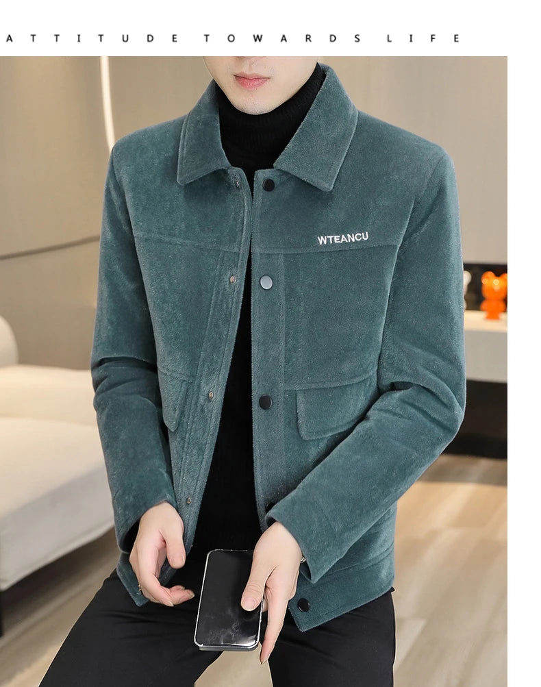 Veste d'hiver en mélange de laine, velours pelucheux et trench-coat court