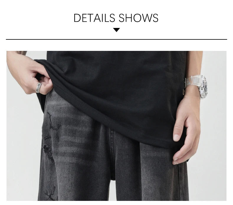 TFETTERS 2025 Summer New Ripped Jeans Men Vintage Mid Rise Straight Leg Designer Jeans Fashion Hip Hop Streetwear Men Clothing